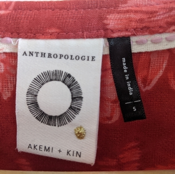 Anthropologie Akemi + Kin Red Sheer Floral Long Sleeve Blouse Size Small - Picture 6 of 8